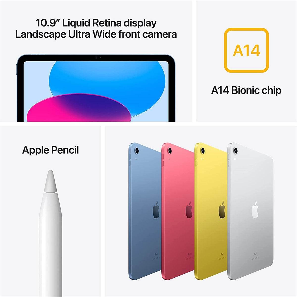 Apple iPad 10.9-inch (10th Gen) Wi-Fi 64GB – A14 Bionic Chip, Liquid Retina Display (2022 Model)