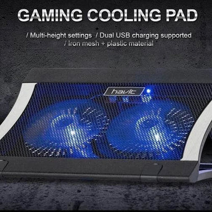 Havit F2051 Gaming Laptop Cooling Pad – Dual 140mm Fans, RGB Lighting, Ergonomic Stand (12"-17")