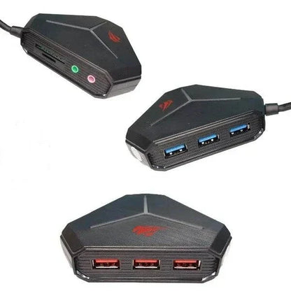 Havit H95 USB-C Multi-Interface Hub – 6 USB Ports, SD/TF Card Reader, Audio Jack (Black)
