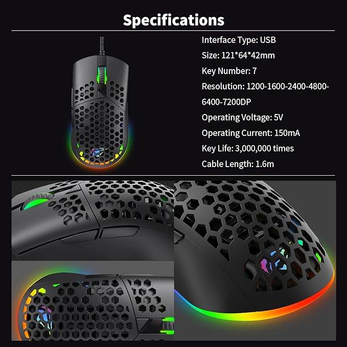 Havit MS1036 RGB Gaming Mouse – 7200 DPI, 7 Programmable Keys, Ergonomic Design (Black)