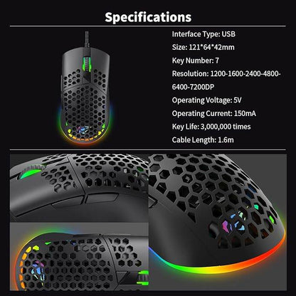Havit MS1036 RGB Gaming Mouse – 7200 DPI, 7 Programmable Keys, Ergonomic Design (Black)