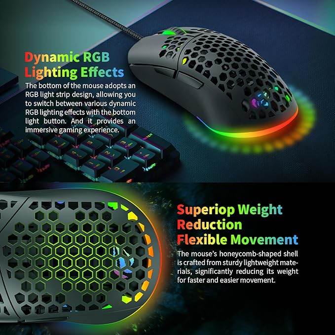 Havit MS1036 RGB Gaming Mouse – 7200 DPI, 7 Programmable Keys, Ergonomic Design (Black)