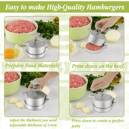 HTT Global Adjustable Burger Press – Double Aluminium Patty Maker with Wood Handle & 100 Wax Discs (Non-Stick)