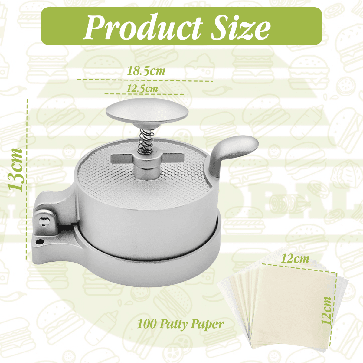 HTT Global Adjustable Burger Press – Double Aluminium Patty Maker with Wood Handle & 100 Wax Discs (Non-Stick)