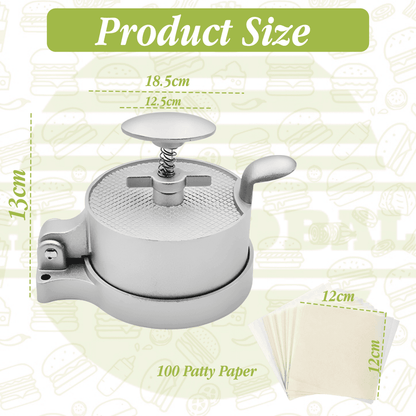 HTT Global Adjustable Burger Press – Double Aluminium Patty Maker with Wood Handle & 100 Wax Discs (Non-Stick)
