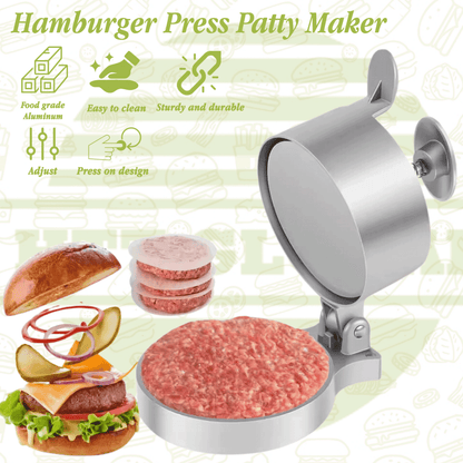 HTT Global Adjustable Burger Press – Double Aluminium Patty Maker with Wood Handle & 100 Wax Discs (Non-Stick)