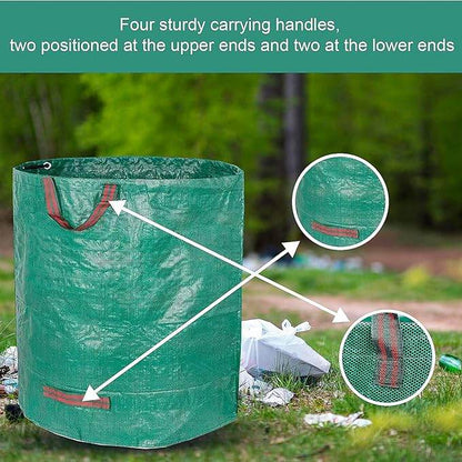 HTT GLOBAL Heavy Duty Garden Waste Bags (4 Pack) – 400L Reusable Rubbish Sacks with Gloves & Handles