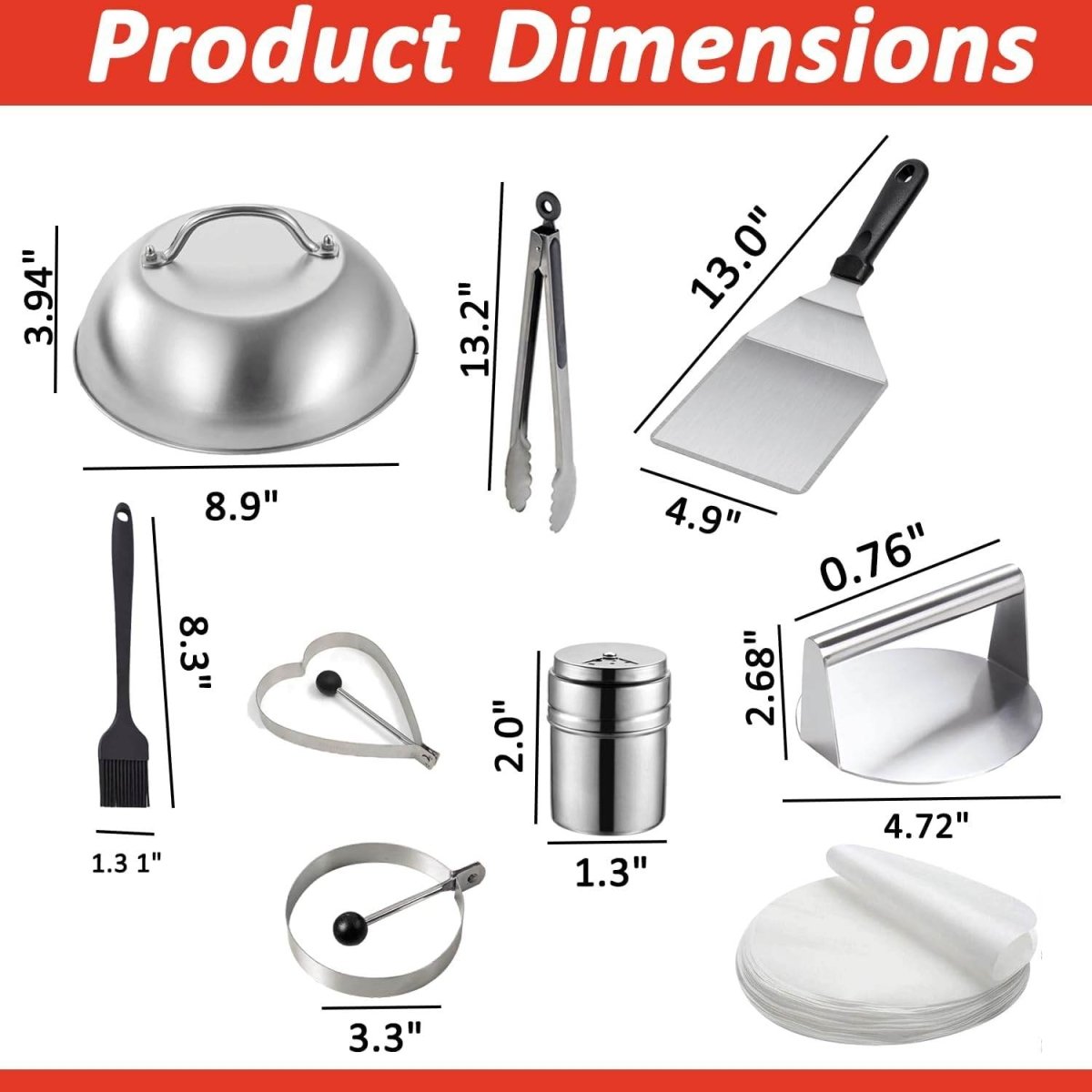 HTT GLOBAL Smash Burger Press & Griddle Kit – Stainless Steel Smasher, Spatula, Melting Dome & Wax Discs