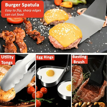 HTT GLOBAL Smash Burger Press & Griddle Kit – Stainless Steel Smasher, Spatula, Melting Dome & Wax Discs
