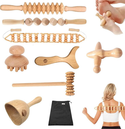 HTT GLOBAL Wood Massage Tools Set (3/5/7 Pcs) – Maderotherapy Kit for Gua Sha, Lymphatic Drainage & Cellulite Reduction