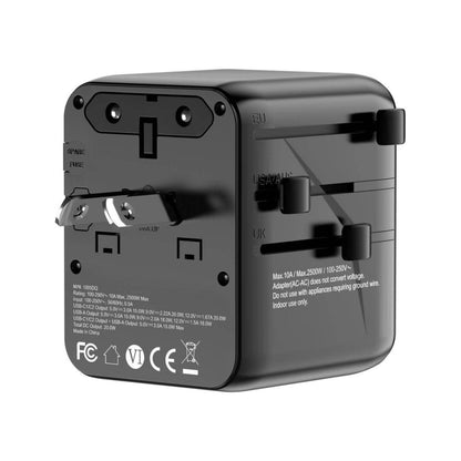 Universal Travel Adapter – All-in-One with 2 USB-C, 1 USB-A | Worldwide Plug Support (US, UK, EU, AU)