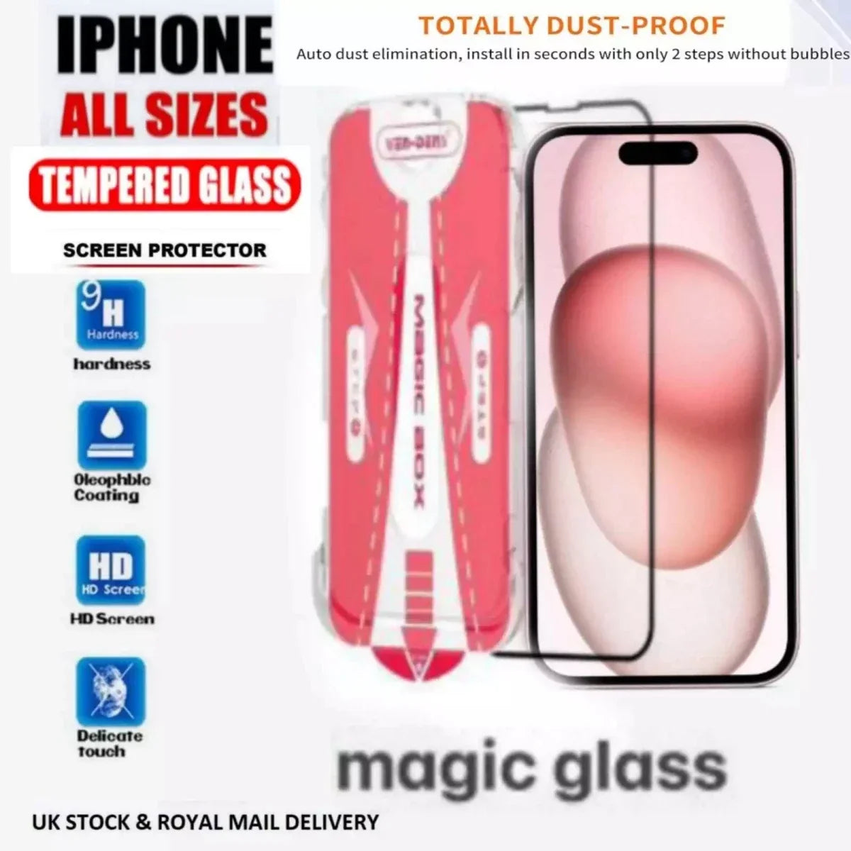 VEN-DENS iPhone Series 12/13/14/15/16/17 Pro Max Magic Glass Box Full Screen Protector